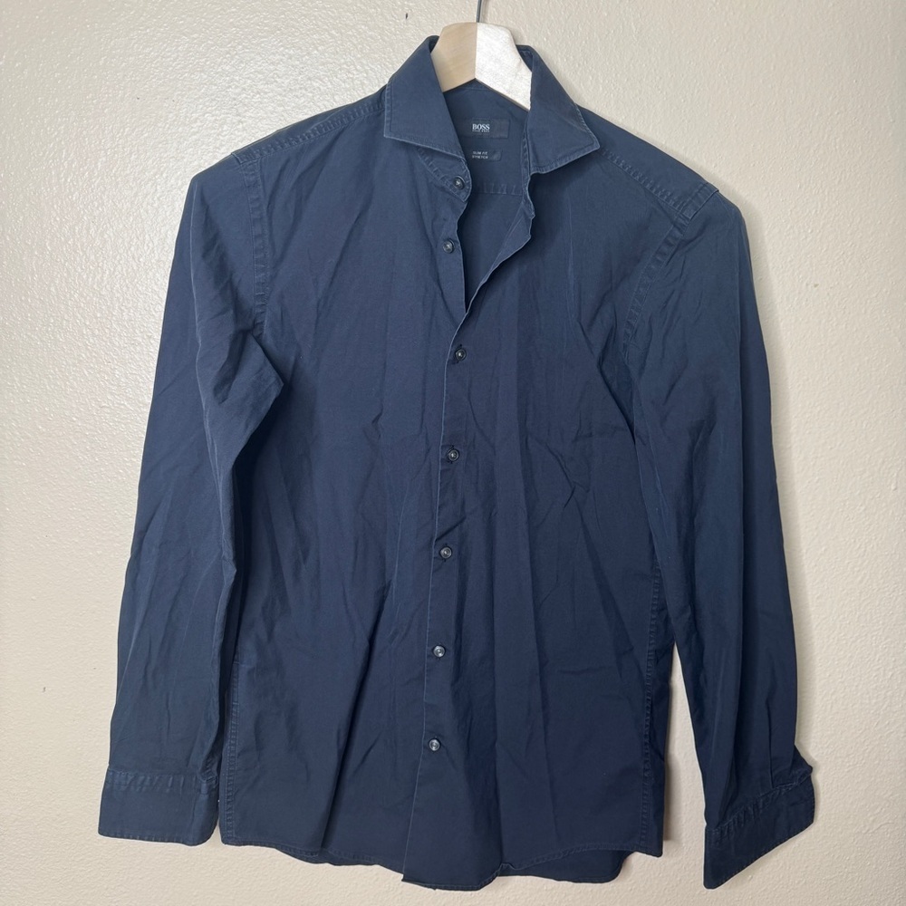 Boss Hugo Boss Shirt Men's Small Black Button Up Long Sleeve Slim Fit Stretch